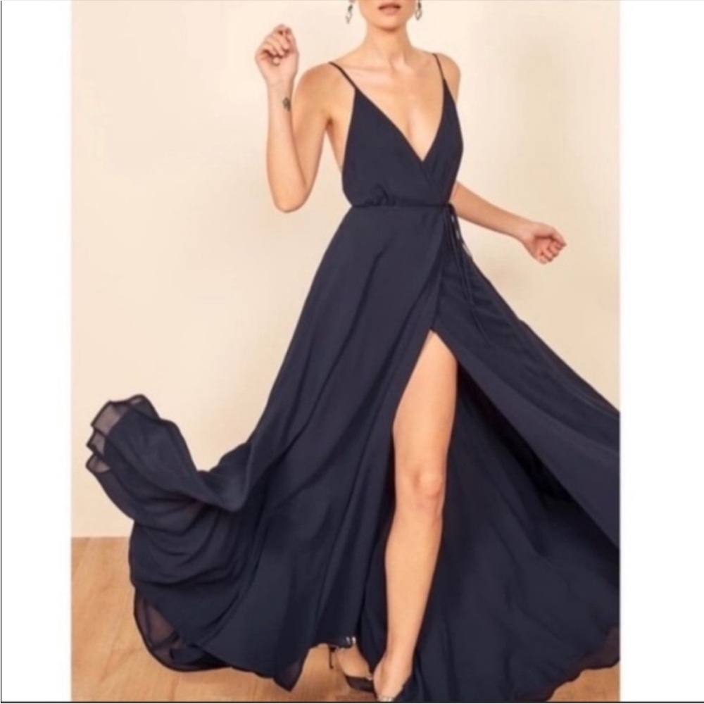 Reformation Midnight Blue Backless Calalilly Gown